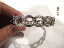 Vitnage 90's rhodium plate crystal rhinestone hinged bangle bracelet