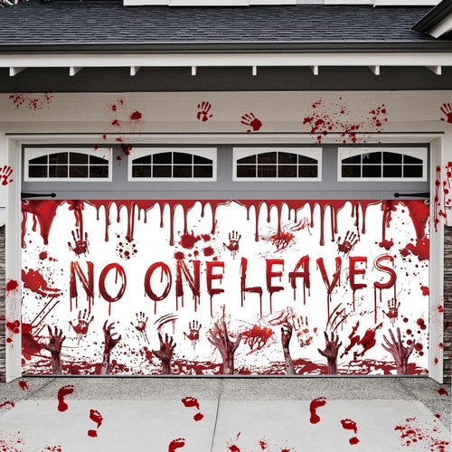 Halloween Garagentor Dekorationen, 16X7ft Halloween Rot Gruselig Niemand verlässt G... - Bild 7 von 9