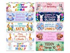 Personalised Birthday Banners Animal Design Children Kids Party Decoration 502
