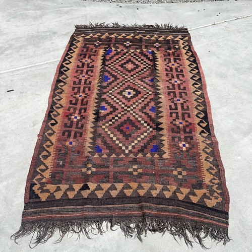 VINTAGE NAVAJO INDIAN Wool WEAVING / Woven RUG 44”x72” Checkered Design Amazing