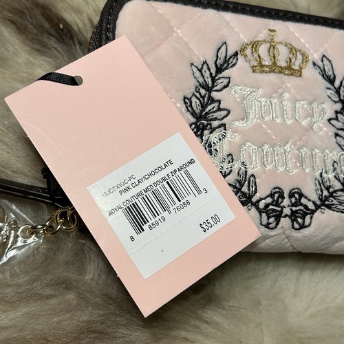 NWT Juicy Couture Royal Couture Med. Double Zip Around Wallet - Pink Clay Velour - Picture 3 of 5