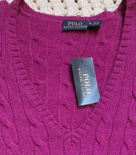 NWT POLO RALPH LAUREN Womens Merino Wool Cashmere Knit Sweater XL Berry V-neck - Picture 4 of 16