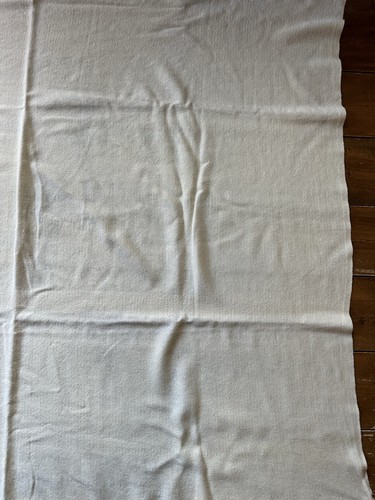 Large Old Vintage Wool Blanket Desirable Solid Cream Color Textile  - Picture 12 of 18