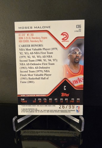 #'ed/99 π₯ MOSES MALONE SP Topps Finest Red X-Fractor Color Match #136 HOF - Picture 2 of 2