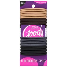 Goody Ouchless Elastic Hair Ties - 30 Ct, Assorted Neutral, 4MM Rubber Bands