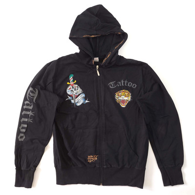 Ed Hardy by Christian Audigier Kapuzenpullover Gr. L Schwarz Y2K Vintage Herren
