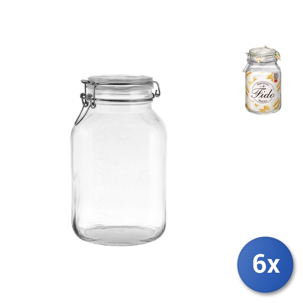 6X Bormioli Rocco Glass Jars Fido With Airtight Lid Cylindrical 2 L