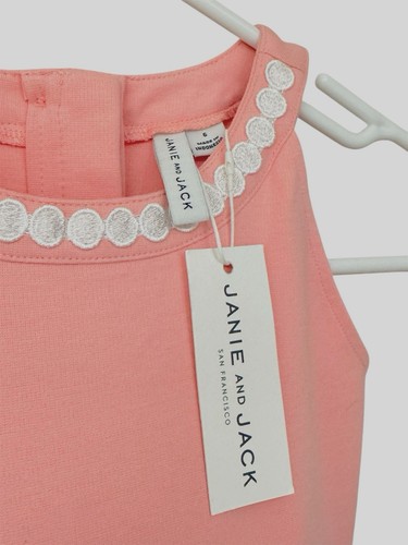 NWT JANIE and JACK Oval Trim Ponte Ruffled Easter Summer Dress, Coral, Size 6 - Picture 2 of 6