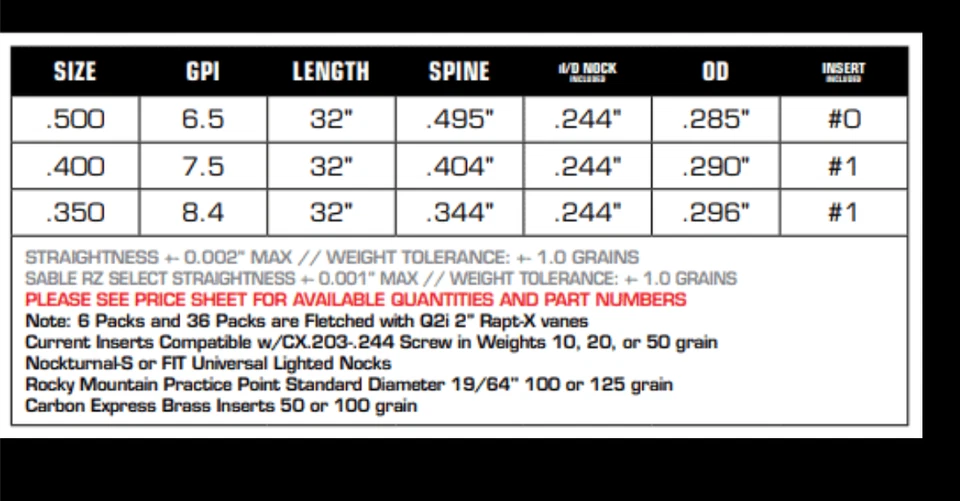 Flechas Carbon Express Máxima Sable RZ selecciona ejes paquete de 12 - columna vertebral - 400 Foto 2 de 4
