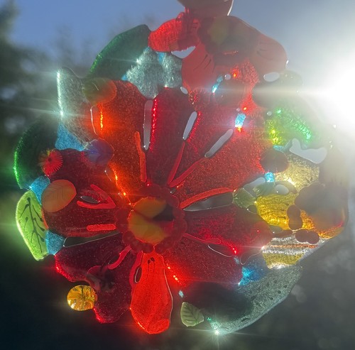 Schmelzglas Handarbeit rund bunt Blume Sonnenfänger signiert vom Künstler - Bild 12 von 22
