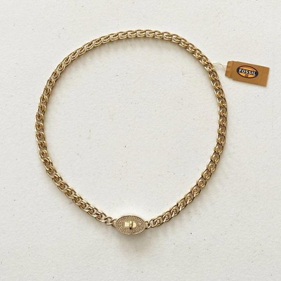Fossil Iconic Glitz Gold Tone Chain Necklace Pave Oval Clasp NWT $64