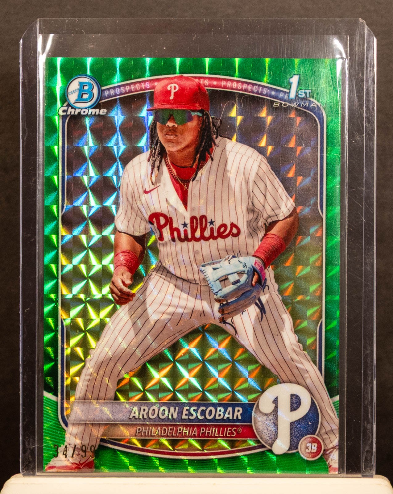 Aroon Escobar 2025 Bowman Chrome BCP-65 Green Geometric Refractor 1st /99