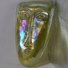 Vintage Rare Iridescent Yellow Jaramillo Sky Dreamer Art Glass Face Mask Unique