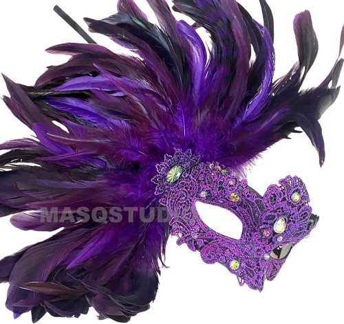 Lace Feather Masquerade Eye Mask Burlesque Mardi Gras Birthday Prom Dance Party - Picture 48 of 79