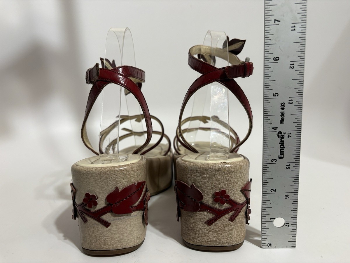 Vtg Prada SS1997 Red Floral Platform Sandal Heels 37.5 | eBay