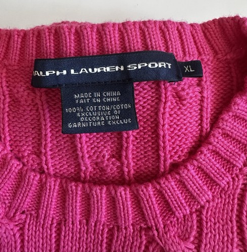 Maglione RALPH LAUREN SPORT donna XL rosa COTONE MAGLIA CAVO MAGLIONE Preppy - Foto 2 di 14