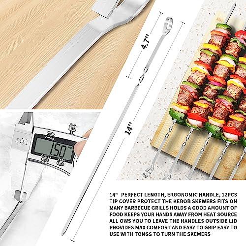 Kabob Skewers 14 Stainless Steel Long BBQ Barbecue Skewers, Flat Metal Kebob For - Picture 3 of 12