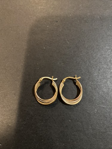 14K Tri Colored Gold 3 Triple Hoop Earrings Rose Gold White Gold & Yellow Gold - Picture 1 of 7