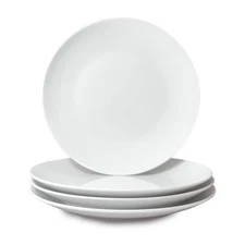 Ceramic Dinner Plates Set of 4, Large Salad Plate 10.5 inch, White Flat Dish,...