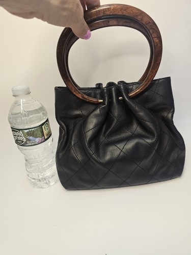 Authentic CHANEL Black Quilted Lambskin Wood Top Handle Bag | Vintage RARE - Picture 5 of 9