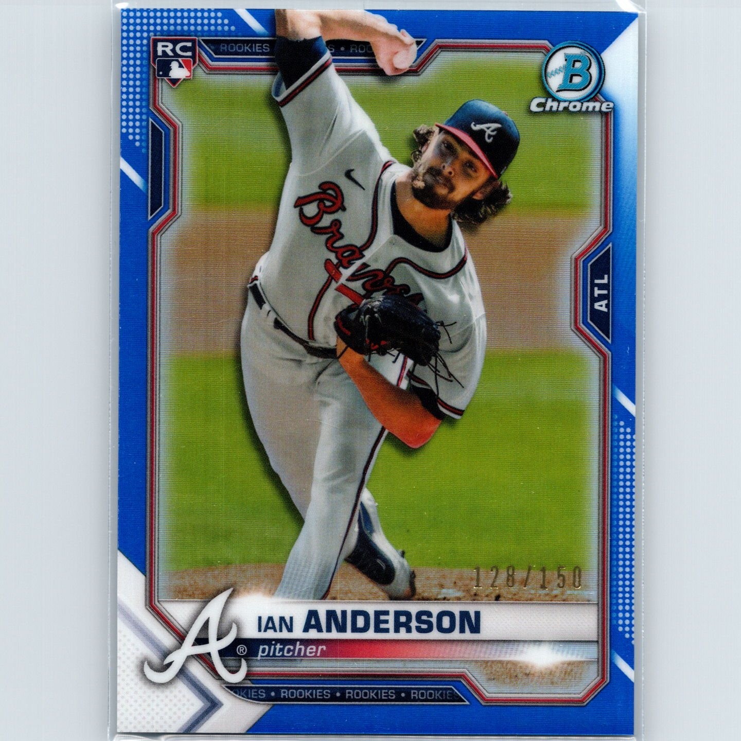 2021 Bowman Chrome - Ian Anderson #76 - Blue Refractor /150 RC - Atlanta Braves