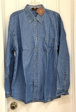 Harriton Denim Long Sleeve Shirt Button Down Unisex Blue Indigo XL