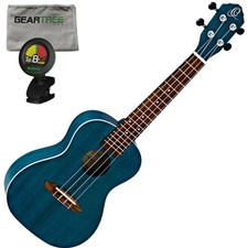 Ortega Guitars RUOCEAN Earth Series Concert Ukulele Transparent Ocean Blue Open
