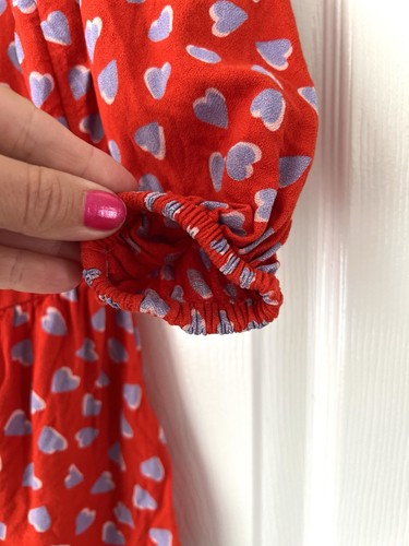 M&S Tiered Dress Red Mix Heart Print Zip Gathered Elastic Cuffs Girls 10-11 Yrs - Bild 10 von 13