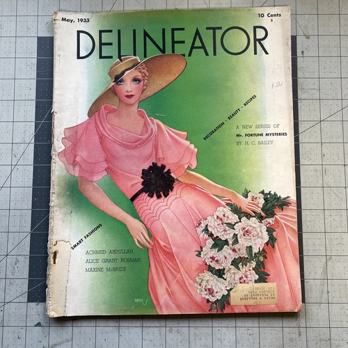 1933 May DELINEATOR Fashion MAGAZINE Great Cover Woman Pink Green Stories & Ads - Imagen 1 de 10