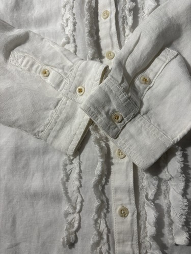 Anthropologie Pilcro white ruffle detail button up blouse Sz Large Linen Blend - Picture 7 of 14