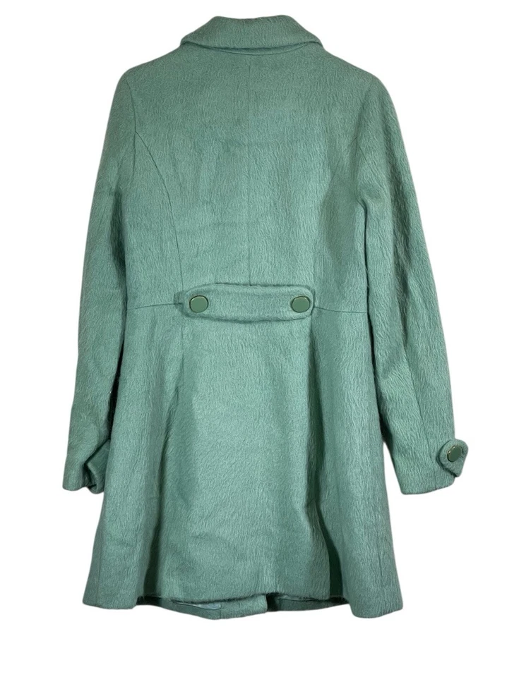 Modcloth coat jacket sz med lapel fuzzy mint sage buttons preppy old money - Image 2 of 4