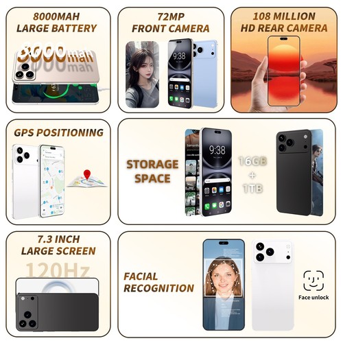 Dual SIM 5G i17 Pro Max 16+1TB 8000mAh 7.3-inch Android Phone Global Unlock - Picture 6 of 23