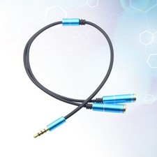 1 to 2 3.5mm Mobile Phone Headset Microphone Audio Extension Cable Blue