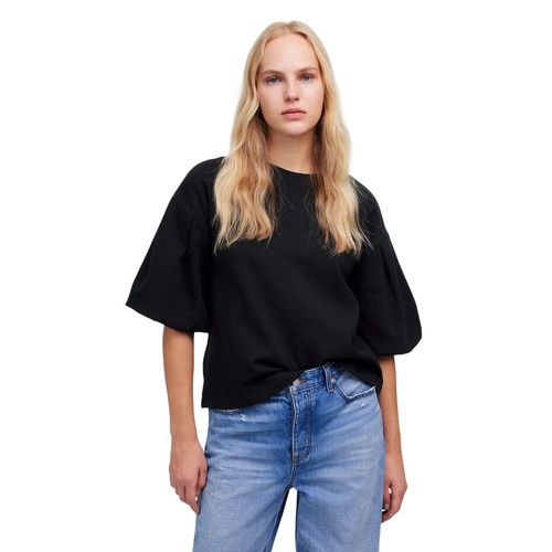 Top Madewell Negro Manga Abullonada Pequeño Raglán Cuello Redondo Calce Cuadrado Nuevo con Etiquetas - Imagen 1 de 9