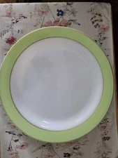 Pyrex Green Band Gold Trim Milk Glass 12 1/4" Platter Chop Plate Pyrex