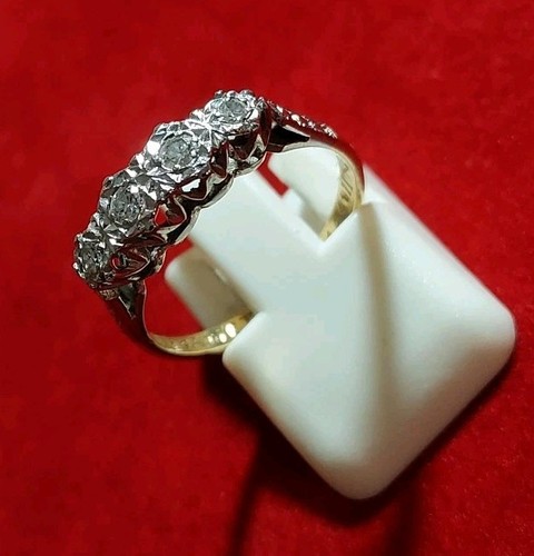 Vintage Natural Diamond 5 Stone 18ct Gold & Platinum Ring: Size L - 2.6 Grams - Bild 7 von 16