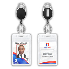 2 Lanyards ID Badges Reels Retractable Clear Name Work Card Holder Clip Vertical