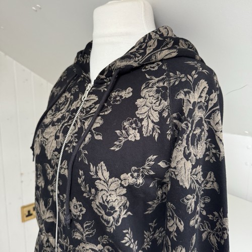 Cabbages & Roses Hoodie Size L Black & Tan Floral Cotton Jersey Pockets Uniqlo - Picture 5 of 10