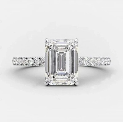 3 kt Smaragdschliff Moissanit versteckter Heiligenschein Ring 14 K Weißgold plattiert