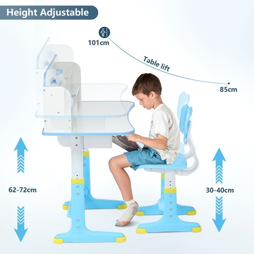 Kids Writing Desk and Chair Set Adjustable Study Table w/ Storage Book Stand - Picture 5 of 23