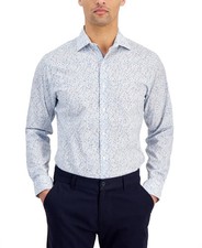 Bar Iii Mens Slim fit Dress Shirt XL 17-17.5 Long Sleeve White Blue Floral