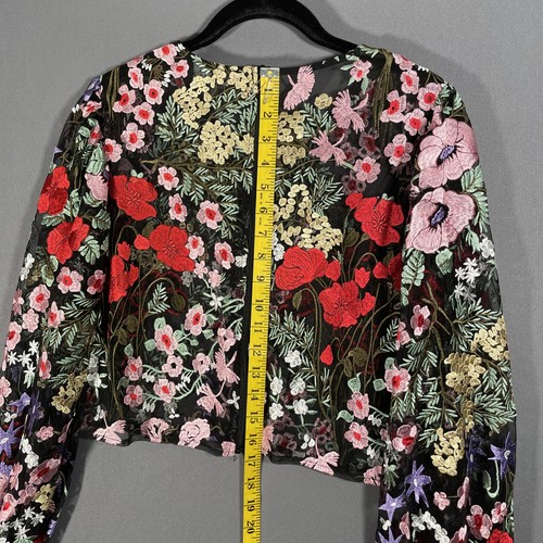 Akira Embroidered Tulle All-over Floral Puffy Sleeve Sz Medium Zip Back Entry - Picture 9 of 12