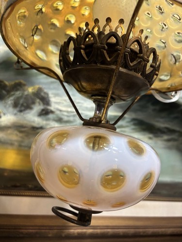 Fenton Vintage Coin Dot Honeysuckle Hanging Lamp very beautiful. - Picture 4 of 12