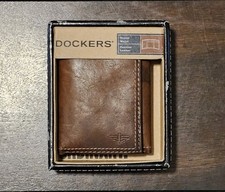 New Dockers Brown Leather Trifold Mens Wallet