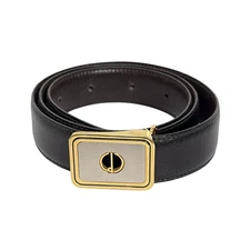 Auth dunhill/ALFREDDUNHILL - Silver Gold Black Leather Hardware Belt