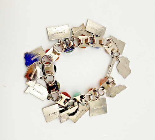 Vintage 1950s USA Map States Charm Bracelet Travel Souvenir Gemstone and Enamel - Picture 3 of 22