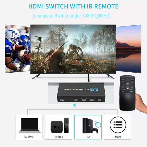 4K HDMI Multi-Viewer 4X1 Quad Screen Viewer 4 in 1 Seamless HDMI Switcher Switch - Bild 6 von 17