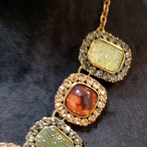 Womens Amber & Yellow Crystal Stone Gold Tone Chain Necklace with Lobster Clasp - Picture 3 of 5