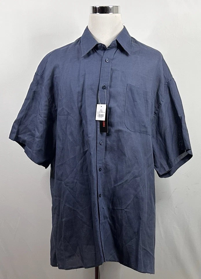NWT Linea Uomo 4X Linen Blend Shirt Indigo Chambray Blue Gray Short Sleeve - Image 2 of 4