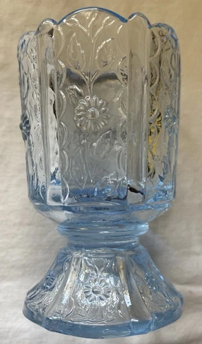 Fenton Ice Blue Glass Paneled Daisy Toothpick /Votive USA                   Vtg
